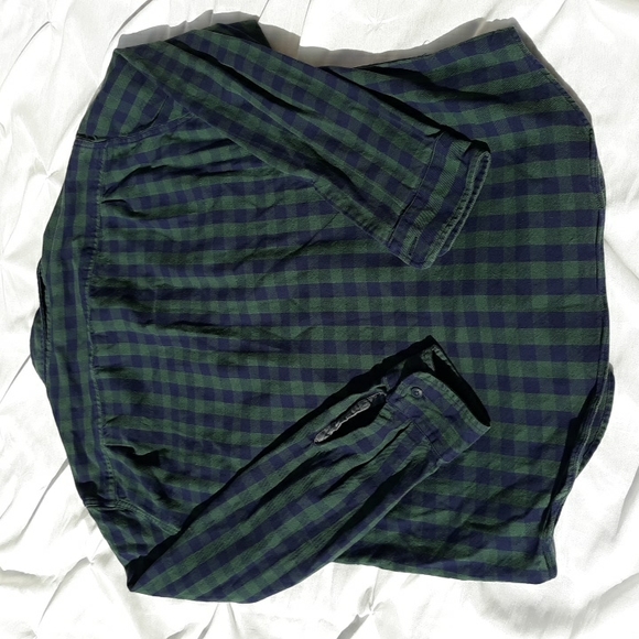 J. Crew Factory Lg Heavyweight Flannel Plaid Green Navy Long Sleeve Button Shirt - Picture 3 of 13